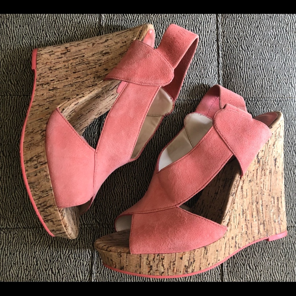 Pelle Moda pink suede cork wedge shoes 8M